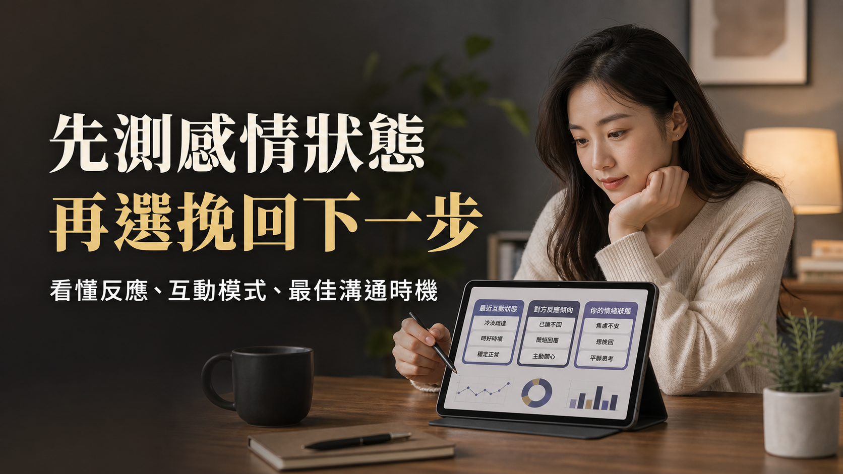 先測感情狀態，再選挽回下一步。看懂反應、互動模式、最佳溝通時機。
